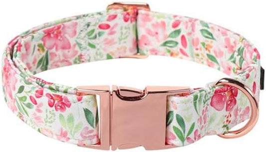 Lionet Paws Dog Collar, Comfortable Adjustable Cute Collar with Metal Buckle for Male Female Dogs, Pink Flower, XLarge, Neck 16-26 inches