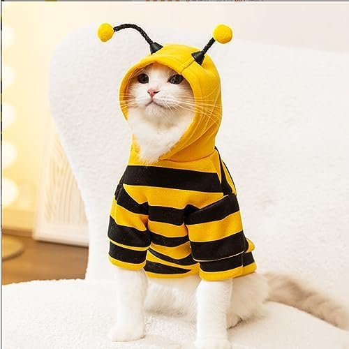 Halloween Dog Bee Costumes Yellow Bumblebee Pet Hoodies for Small Dog Winter Cat Clothes Hooded Puppy Sweatshirt with D-Ring for Cat Kitten Chihuahua (Yellow, X-Large)