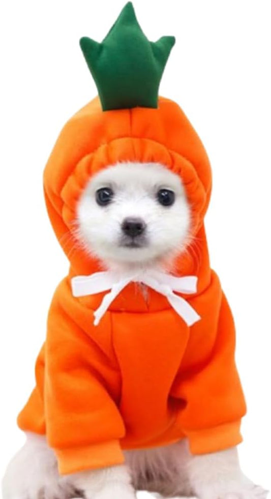 ANIAC Funny Pet Clothes for Small Dog Cat Carrot Hoodies Warm Sweatshirt Coat With Fruit Hood Fall Puppy Cat Sweater Halloween Easter Carrot Costume (Orange, X-Small)