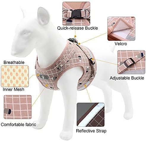 Zunea No Pull Small Dog Harness and Leash Set Adjustable Reflective Step-in Chihuahua Vest Harnesses Mesh Padded Plaid Escape Proof Walking Puppy Jacket for Boy Girl Pet Dogs Cats Pink M