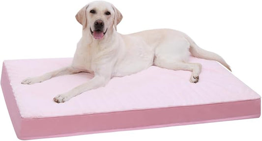 KSIIA Orthopedic Dog Bed - Waterproof & Washable with Removable Cover, Deluxe Plush Egg Crate Foam Design for Large Dogs, 35x22 Inch Pink Dog Crate Bed