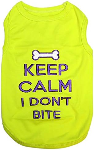Parisian Pet Dog Tshirt - Embroidered “Keep Calm I Dont Bite “ Dogs Apparel - Breathable and Lightweight Doggy Clothes - Sleeveless Dog Tee Shirts - Machine Washable Shirts for Medium Dogs - M