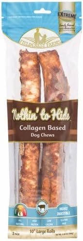 Fieldcrest Farms Nothing to Hide Natural Rawhide Alternative Large 10" Rolls for Dogs - 3 Pack Bundle (Chicken, Beef, Peanut Butter) Premium Grade Easily Digestible Chews - Great for Dental Health