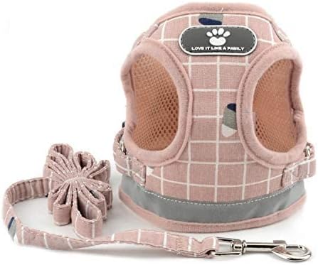 Zunea No Pull Small Dog Harness and Leash Set Adjustable Reflective Step-in Chihuahua Vest Harnesses Mesh Padded Plaid Escape Proof Walking Puppy Jacket for Boy Girl Pet Dogs Cats Pink M