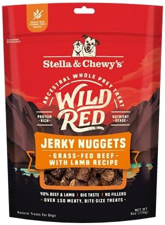 Stella & Chewy's Wild Red Jerky Nuggets Bundle - 90% Protein-Rich Beef & Lamb + Chicken & Duck Dog Treats - Grain-Free Training Rewards for All Breeds - Made in USA - 6 oz Pack of 2