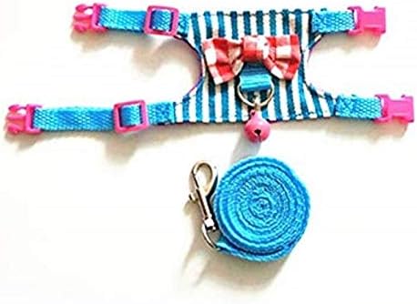 Litewoo Hamster Outdoor Walking Vest Harness and Leash Set Cute Bow-knot and Clear Bell Decor Chest Strap Harness for Rabbit Guinea Pig Chinchilla Ferret Squirrel Marten Kitten (SMALL,Blue Stripe)