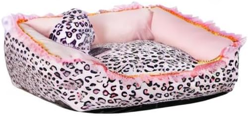 Gigreinc Dog Bed for Small Dogs - Cute Pink Leopard Dog Bed,Cat Beds for Indoor Cats Washable - Square Shape Cat Dog Sofa Bed Pet House Nest Cave(L, 22.0" L x 17.0" W x 6.0" Th