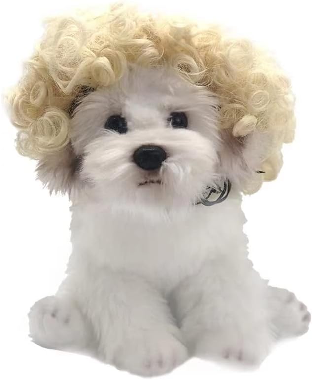 Spa Day Dog Costume Cosplay Wig, Curly Hair Pet Cat Wigs for Halloween Parties Dog Hats Wigs for Small Medium and Large Dogs Adjustable(Pet Head Circumference 6-27 inches)