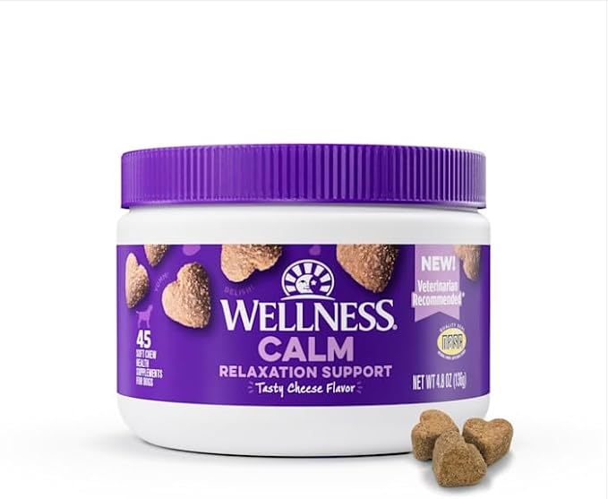 Wellness Tasty Cheese Flavored Soft Chews Calming Supplements for Dogs, 45 Count