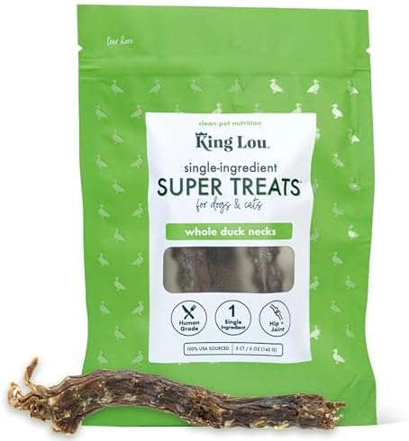 King Lou Pets - Whole Duck Necks for Dogs and Cats - Single Ingredient Dog Treat - Dehydrated Cat Treats - USA-Made Dog and Cat Treats - Supports Hip and Joint Health - 5 Count