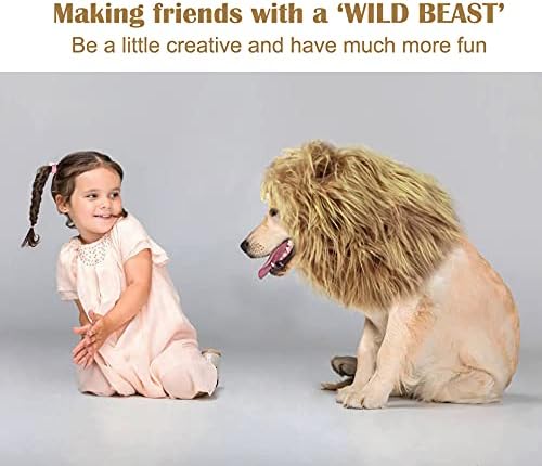 Onmygogo Lion Mane Wig for Dogs with Ears, Funny Pet Costumes for Halloween Christmas (Size L, Yellow)