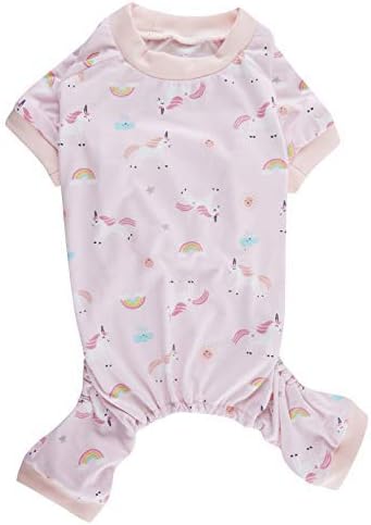 Pink Unicorn Rainbow Cat Pajamas Clothes PJS Shirt for Pets Small,Back Length 12"