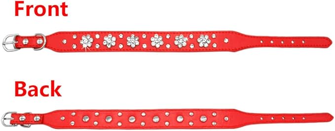 Cute Flower Rhinestone Dog Collar, Adjustable Sizes Small Medium Large (M, Brown)