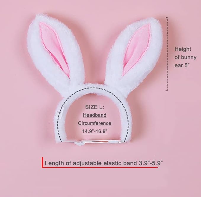 Dog Cute Costume Bunny Rabbit Hat Headband with Ears for Cats & Dogs Party Costume Easter Halloween Novelty Accessory Headwear (Large)