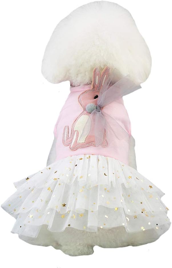 FLAdorepet Happy Easter Dog Dress Pink Bunny Pet Cat Puppy Dresses Tutu Skirt Summer Small Dog Girl Shirt Clothes Rabbit Costume (Rabbit, Medium)