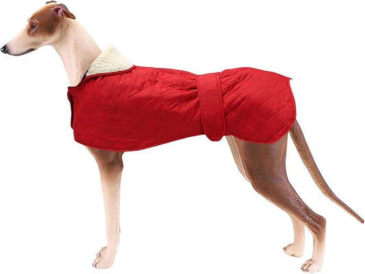 Warm Thermal Quilted Greyhound Coat with Harness Hole, Dog Winter Coat with Warm Fleece Lining, Outdoor Dog Apparel for Medium, Large Dog -Red-XXXL