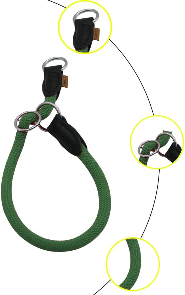 Braided Round Martingale Dog Collar, Training Collar with Slidable Stop Ring - Ideal for Large Dogs (XL(1/2") - 26" Long, Dark Green)