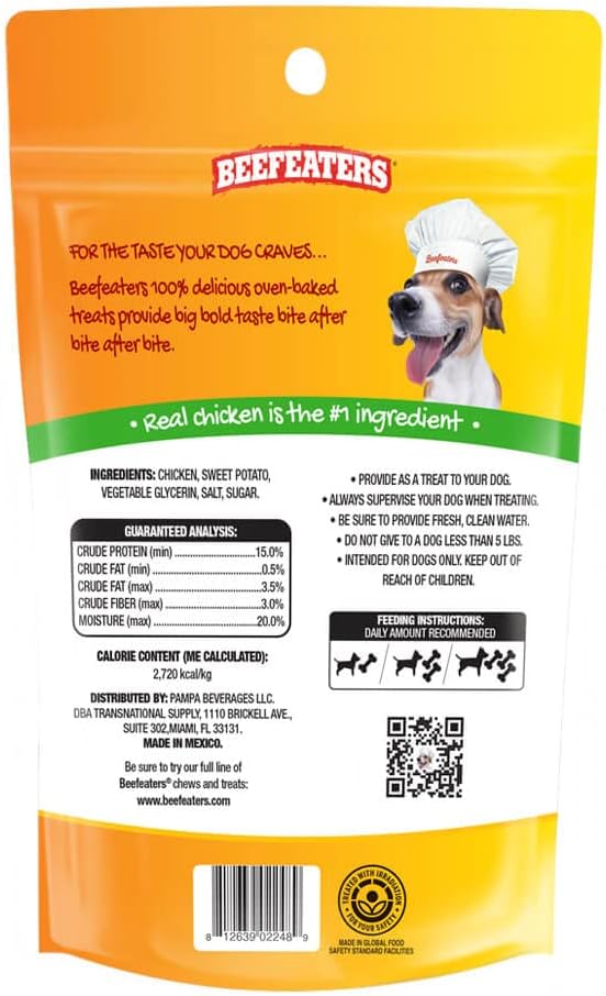 Beefeaters Sweet Potato Wrap with Chicken 2oz, (12 Pack) – Dog Treat. No Corn, Wheat, Soy or Gluten, Low Fat, Whole Muscle Jerky, Ideal for Training & Snacks