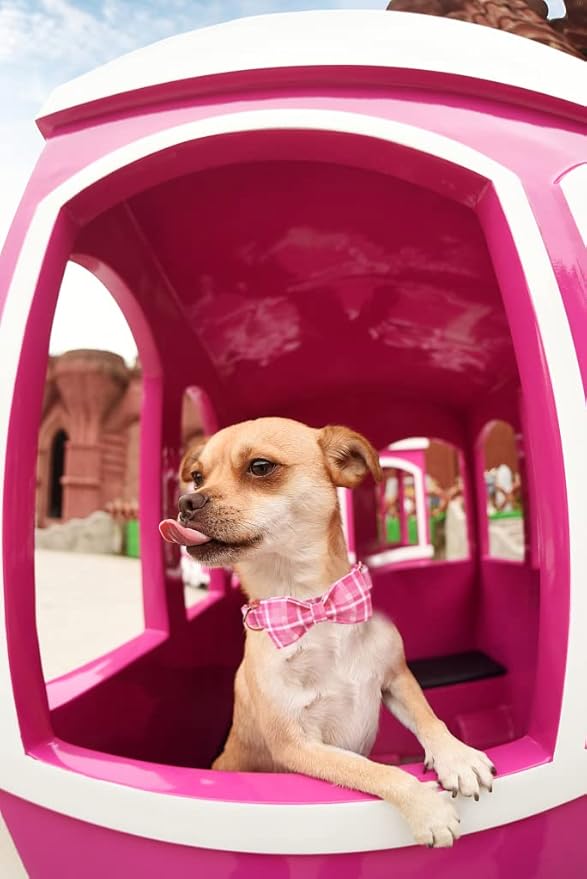 Lionheart glory Pink Plaid Dog Collar, Adjustable Dog Collar with Bowtie, Pet Gift Girl Collar for Dog Soft Bowtie Dog Collars for Small Dogs