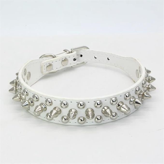 Spiked Dog Collar, Mushrooms Rivet Spike Anti-Bite Studded Protective Pet Neck Pu Leather Puppy Collars for XXS XS Small Medium Large Boy Dogs Male Cats Goat, White M