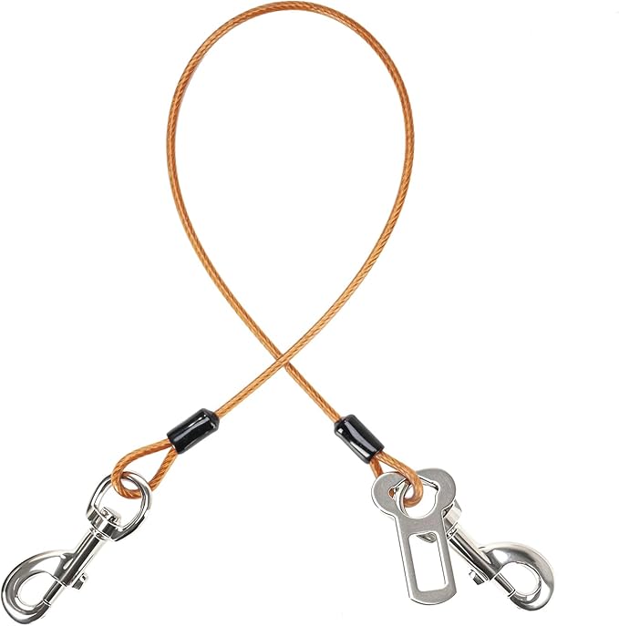 Dog Seat Belt Harness for Car,2pcs Dog Seatbelt of Coated Wire Leash Safety Restraint,No Chew Tether Cable Vehicle Dogs Accessories,Double Clips & Latch (Orange, 16 inch/40 CM)