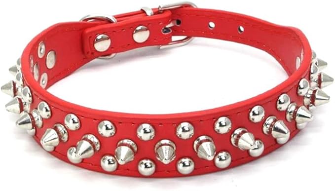 Spiked Dog Collar, Mushrooms Rivet Spike Anti-Bite Studded Protective Pet Neck Pu Leather Puppy Collars for XXS XS Small Medium Large Boy Dogs Male Cats Goat, Red M