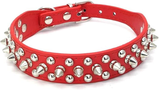 Spiked Dog Collar, Mushrooms Rivet Spike Anti-Bite Studded Protective Pet Neck Pu Leather Puppy Collars for XXS XS Small Medium Large Boy Dogs Male Cats Goat, Red XXSmall