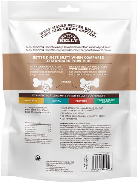 Better Belly Pork Hide Rolls with Smoke Flavor Small, 20 Count, Digestible Pork Hide for Dogs (P-94453)
