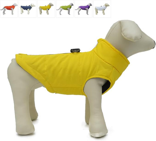 Winter Vest with Cotton Lining, Waterproof Ultra Warm Dog Coat, Windproof Zippered Jacket, Breathable Soft Coat for Small to XXXL Dogs, Yellow