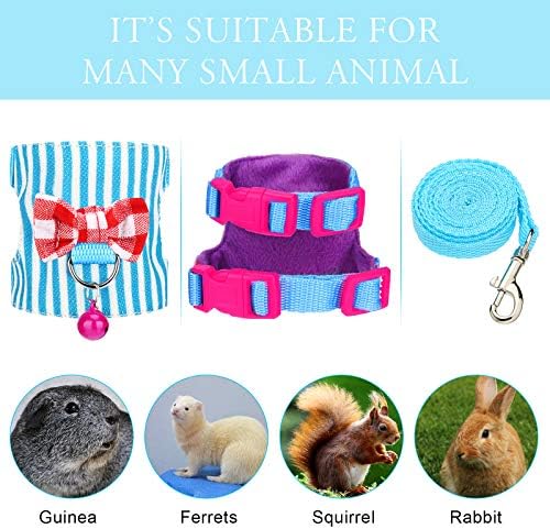 4 Pieces Small Pet Harness Vest and Leash Set with Cute Bowknot and Safe Bell Decor Chest Strap Harness for Outdoor Walking Rabbit Ferret Guinea Pig Bunny Hamster Puppy Kitten (Small)