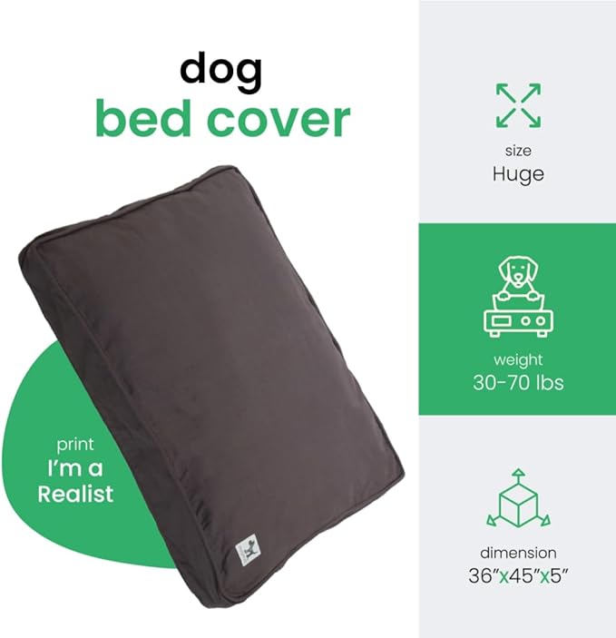 Molly Mutt Huge Dog Bed Cover - I’m A Realist Print - Measures 36”x45”x5’’ - 100% Cotton - Durable - Breathable - Sustainable - Machine Washable Dog Bed Cover