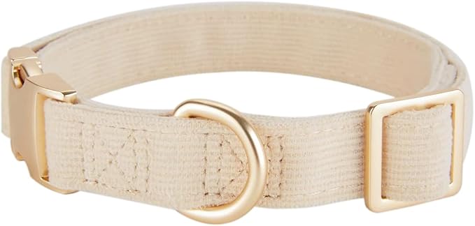 Soft Corduroy Dog Collar and Leash Set, Adjustable Cotton Dog Collars with Metal Buckle and Lead for Large Dogs,Beige