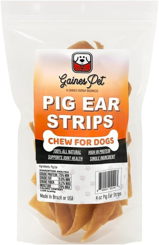 Gaines Pet Pig Ear Strips for Dogs – 4 oz Bag, Grass-Fed, Free-Range, High-Protein & Low-Fat Chews – Natural, Easily Digestible Treats for All Dog Breeds, Supports Dental & Oral Health