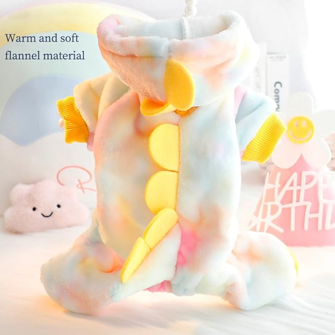 Dinosaur Puppy Coats, Winter Fleece Hoodies with Leash Ring, Cat Coat, Funny Dog Costume for Boy, Girl, Christmas, Halloween (Yellow, X-Large)