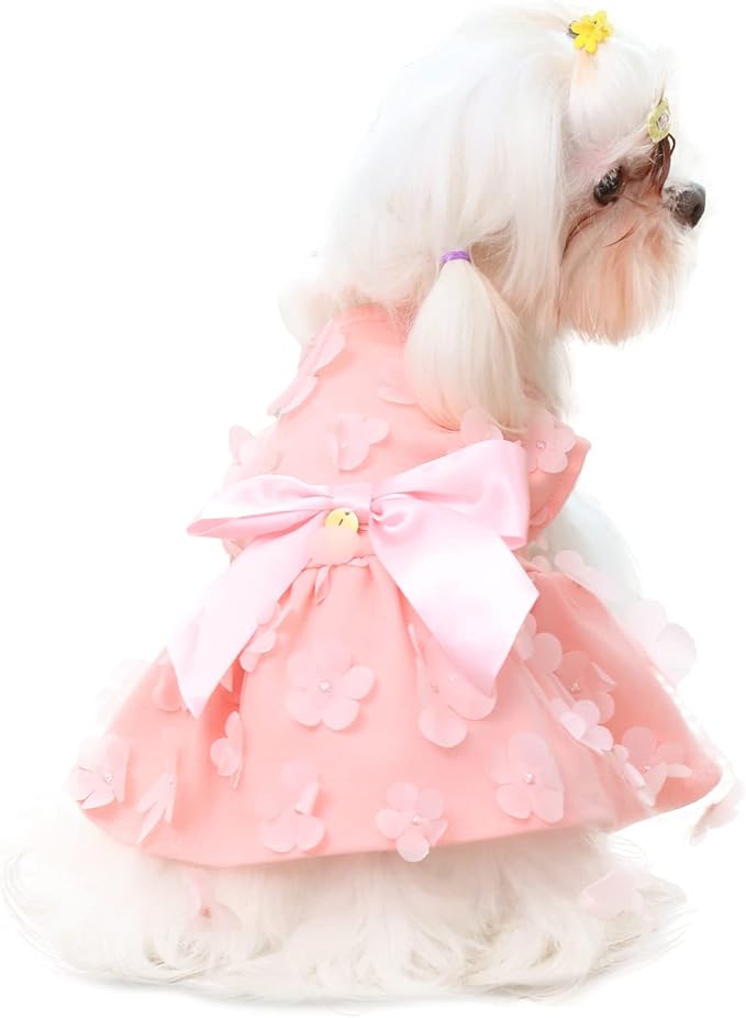 Laifug Dog Dress Puppy Print Princess Dog Dress Cute Party Wear (Pink, S)