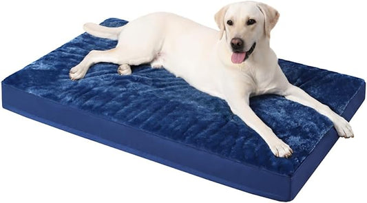 KSIIA Orthopedic Extra Large Dog Crate Bed, Waterproof, Plush, Washable, Deluxe with Egg Crate Foam & Removable Cover, 47 x 29 Inch, Blue