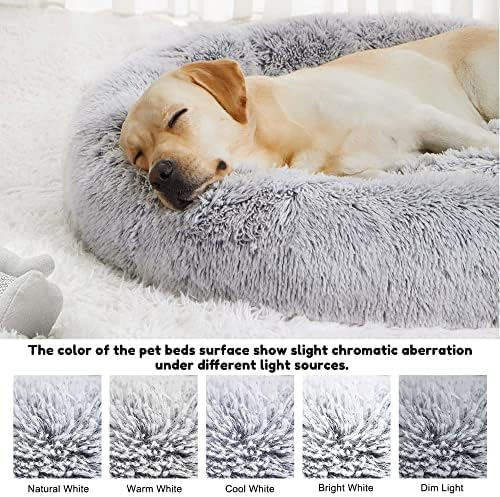 WESTERN HOME WH Western Home Faux Fur Dog & Cat Bed, Original Calming Donut Cuddler, 36" Light Grey, Round, Self-Warming, Washable, Non Skid Bottom