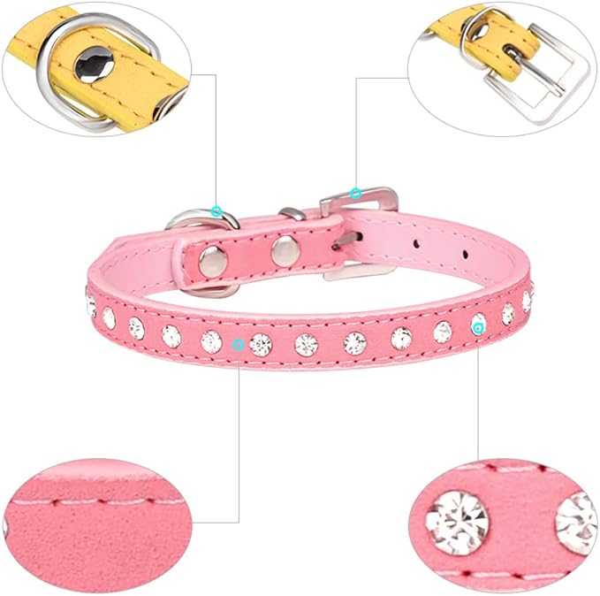 Puppy Collar and Leash with Bling Diamond, Pretty Crystal Sparkly Rhinestone Glitter Jewel Girls Cat Collars for XXS Xs Small Medium Pet Female Dogs Boys Kitten, Black M