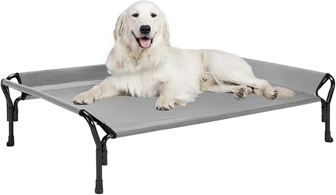 Veehoo Cooling Elevated Dog Bed, XL Raised Pet Cot with Guardrail & Slope Headrest, Durable Breathable Teslin Mesh, Non-Slip Feet, Washable Dog Couch Bed for Indoor & Outdoor, 50.5" x 33.5, Gray