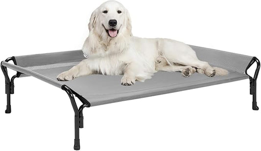 Veehoo Cooling Elevated Dog Bed, XL Raised Pet Cot with Guardrail & Slope Headrest, Durable Breathable Teslin Mesh, Non-Slip Feet, Washable Dog Couch Bed for Indoor & Outdoor, 50.5" x 33.5, Gray