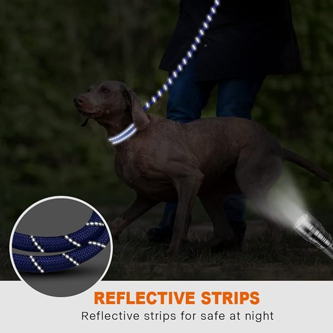 Taglory Rope Dog Leash 6 FT with Comfortable Padded Handle, Highly Reflective Threads Leash for Medium Large Dogs, 1/2 inch, Navyblue