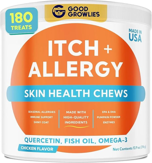 Dog Allergy Relief Chews — Itch Relief Skin & Coat Supplement: No Fillers, Just Flavor - Itchy Skin Relief Treatment w/Omega 3 Fish Oil - Itching & Paw Licking, Dry Skin & Hot Spots -Made in USA-180Ct