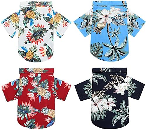 Weewooday 4 Pieces Pet Summer T-Shirts Hawaii Style Floral Pet Dog Shirt Breathable Cool Clothes Beach Seaside Puppy Sweatshirt for Small Puppy(Cute Style,Medium)
