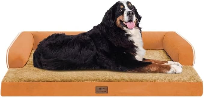 Large Dog Bed Orthopedic Washable, Orthopedic Dogs Beds for Large Dogs with Washable Cover, Removable Bolster and Non-Slip Bottom Orange Gaint Dog Beds, XXXLarge Extra Large Dogs