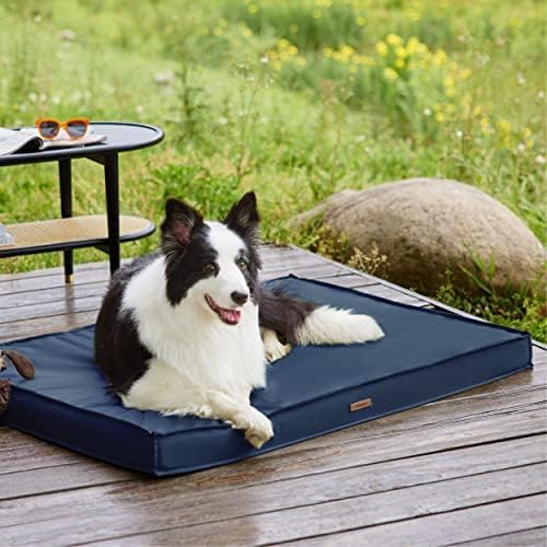 Lesure Outdoor Waterproof Dog Bed for Crate, Orthopedic Egg Crate Foam Pet Bed with Oxford Fabric Surface and Removable and Durable Cover, Machine Washable, 35''x22'', Navy