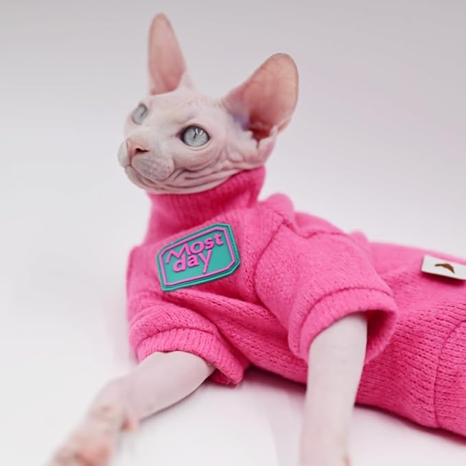 Sphynx Cat Clothes Autumn and Winter Thickened Warm Quilted Vest Shirt Hairless Cat Clothes Devon Cat Bottoming Shirt Pet Cat Clothes… (X-Small, Rose Red)