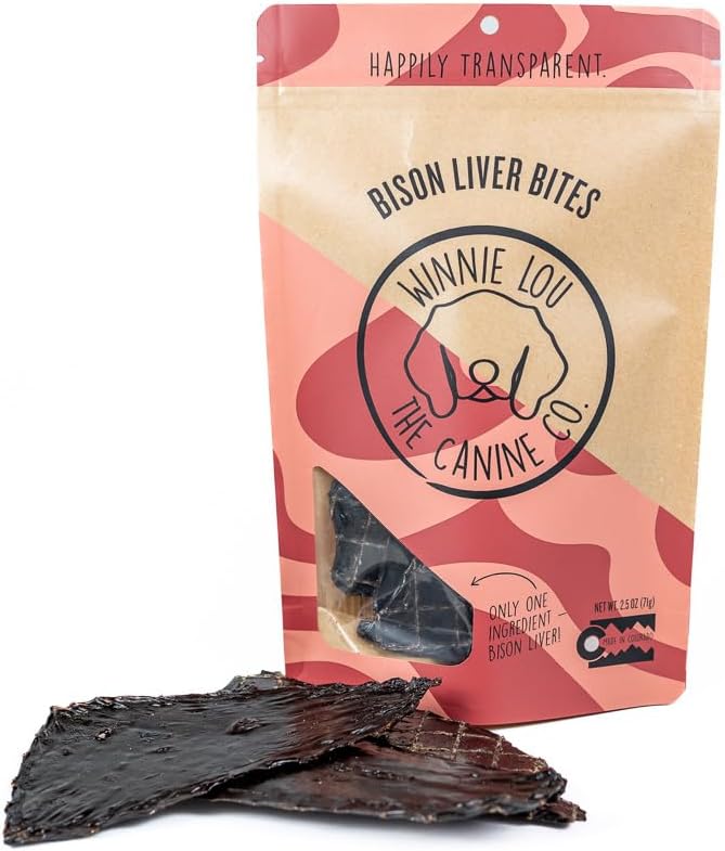 Winnie Lou Jerky Organic Jerky Dog Treats Made in The USA – Human Grade – Dog – All Natural – Healthy (Bison Liver Bites)