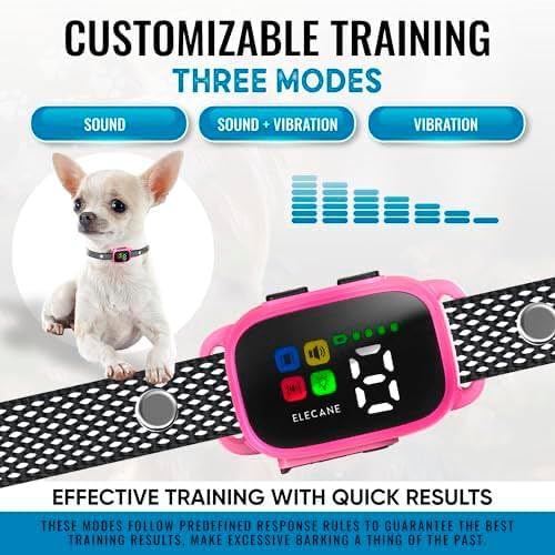 Tiny Bark Collar for Small Dogs 5-15 lbs and Puppies - No Shock Anti Barking Collar - Rechargeable Smart Collar for Dog Training with 7 Sensitivity Levels and 3 Beep&Vibration Modes (Pink)