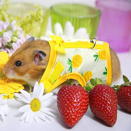 Weewooday 3 Pieces Guinea Pig Harness with Leash Small Pet Harness Fruit Plaid Pattern Adjustable Padded Walking Vest for Pet Hamster Squirrel Animals(Pineapple, Blue, Green Plaid,Small)