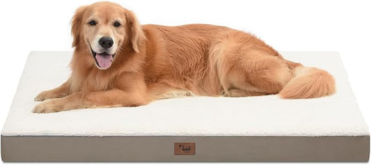 Orthopedic Dog Bed for Extra Large Dogs, XL Waterproof, Egg Crate Foam with Removable Washable Oxford Cooling Cover, Khaki White